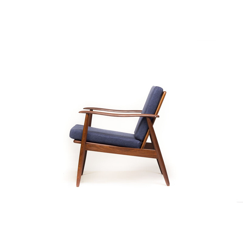 Blue vintage Danish easy chair in teak and wool - 1960s