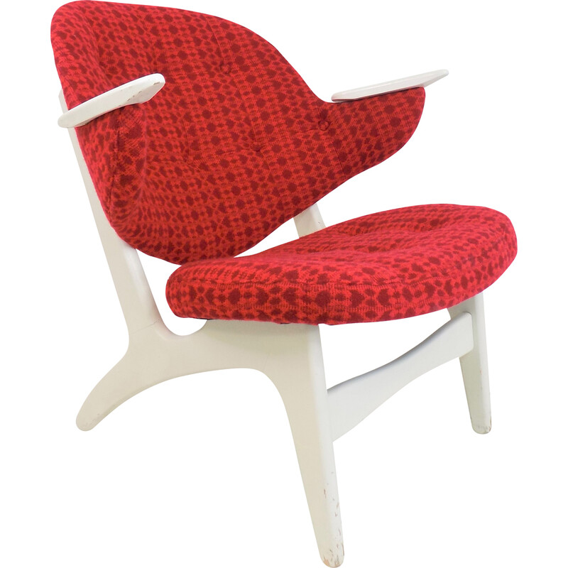 Vintage easy chair in red fabric by Carl Edward Matthes for Cf Matthes, 1950