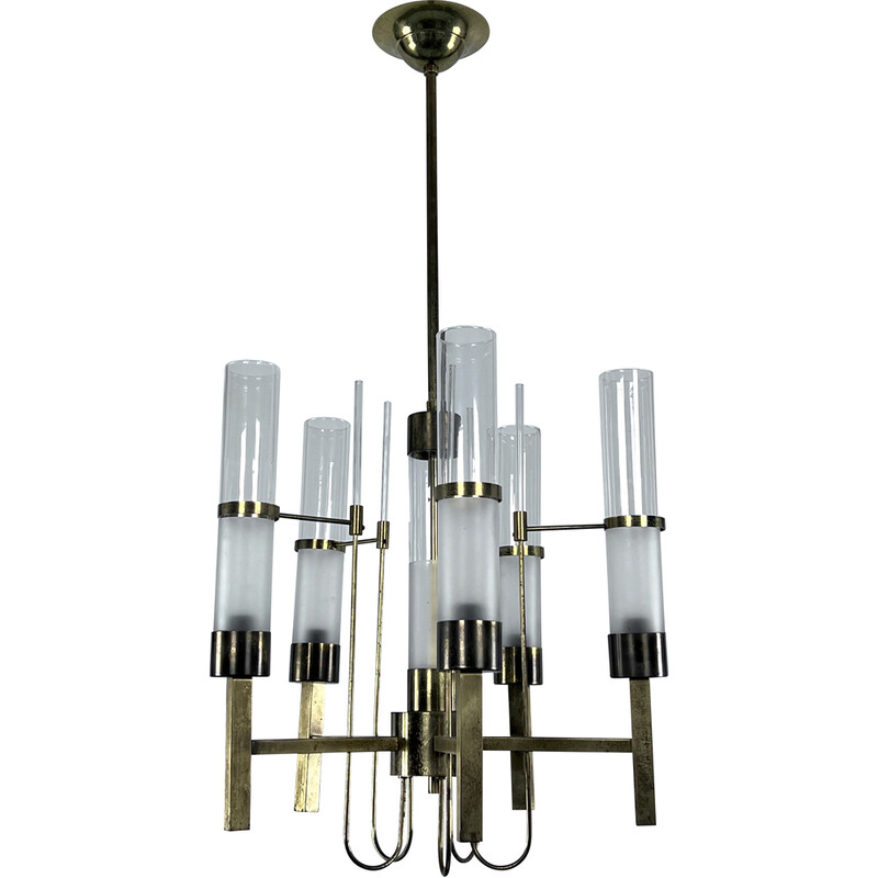 Vintage brass and glass chandelier for Sciolari, Italy 1960