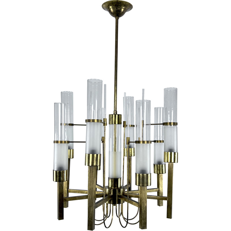 Vintage brass and glass chandelier for Sciolari, Italy 1960