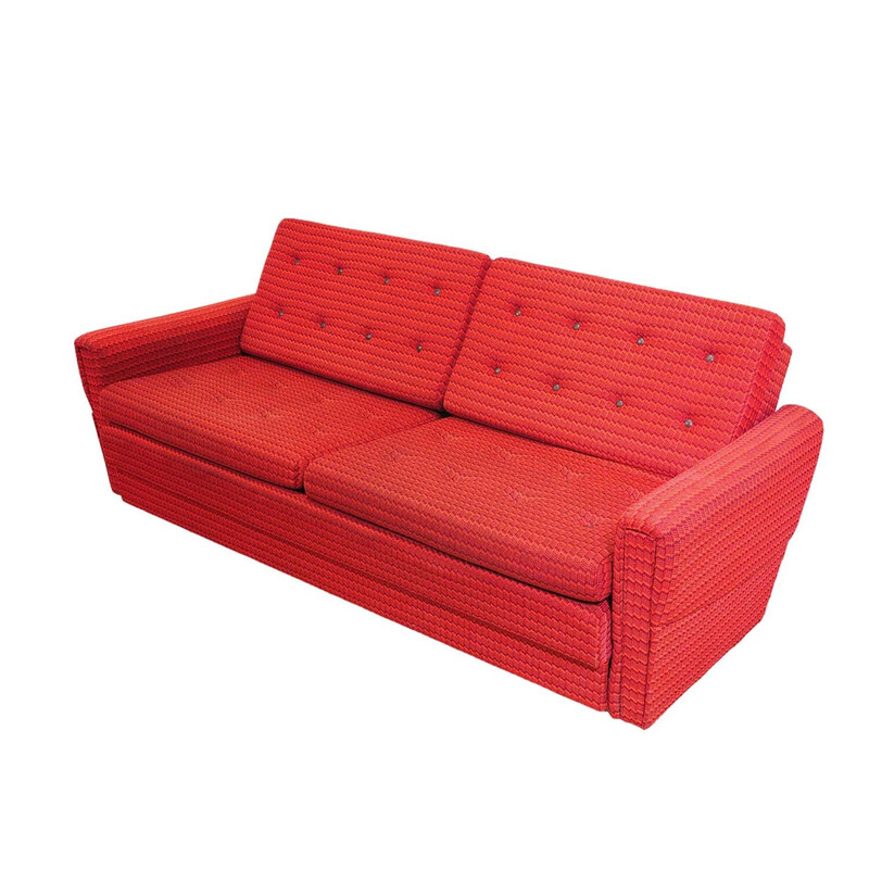 Vintage living room set in red fabric, Czechoslovakia 1970