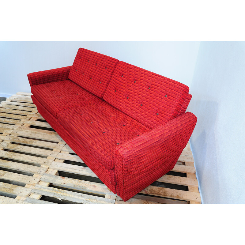 Vintage living room set in red fabric, Czechoslovakia 1970