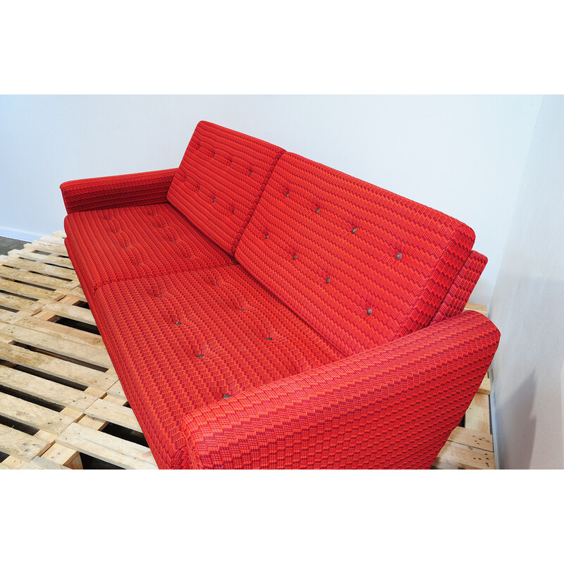 Vintage living room set in red fabric, Czechoslovakia 1970
