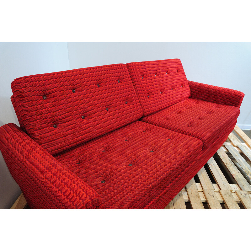 Vintage living room set in red fabric, Czechoslovakia 1970