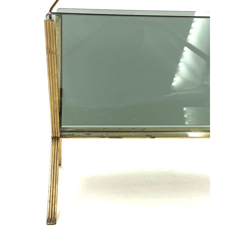 Vintage smoked glass and brass magazine rack by Cesare Lacca, Italy 1950