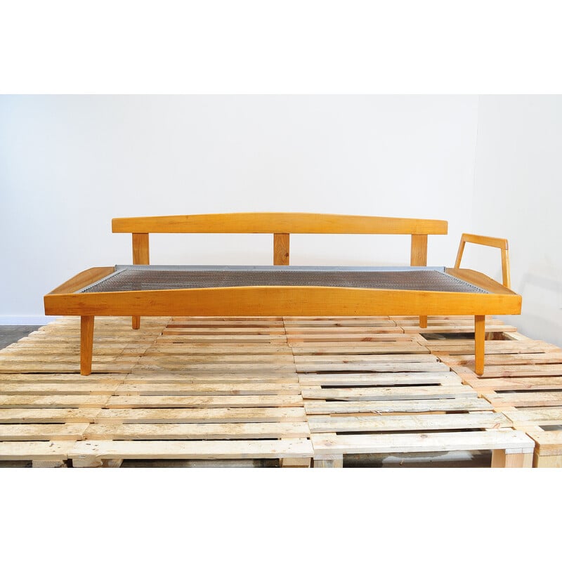 Vintage sofa bed in beech and chromed iron, Czechoslovakia 1960