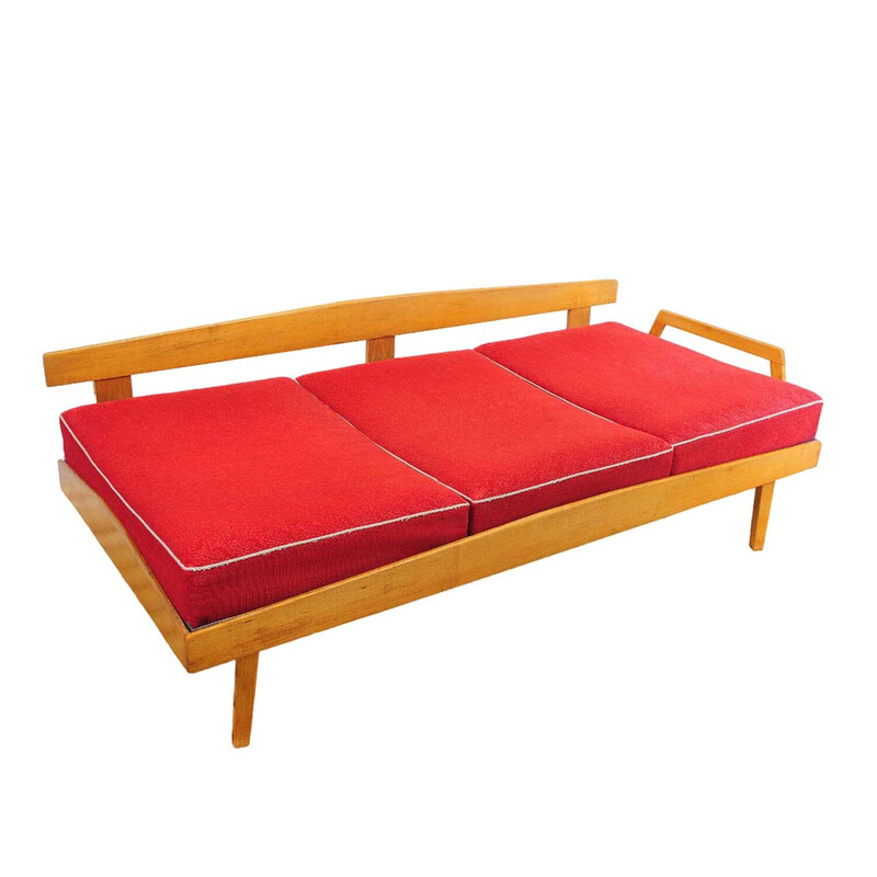 Vintage sofa bed in beech and chromed iron, Czechoslovakia 1960