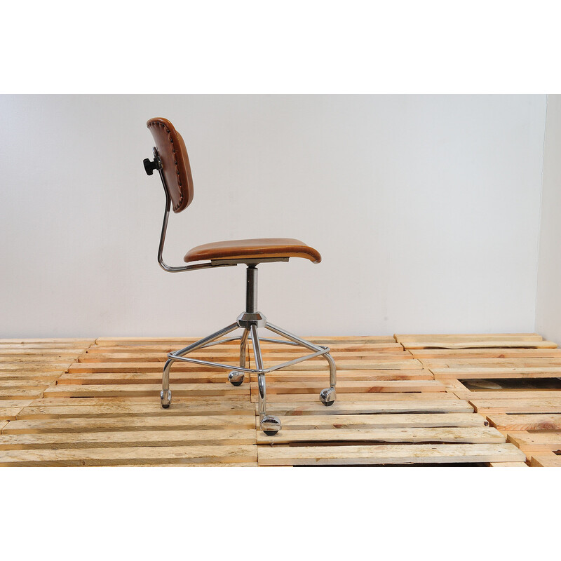 Vintage office chair in iron and leatherette for Kovona, Czechoslovakia 1970