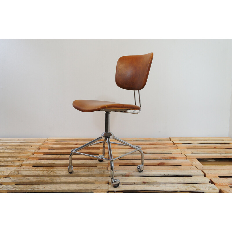 Vintage office chair in iron and leatherette for Kovona, Czechoslovakia 1970