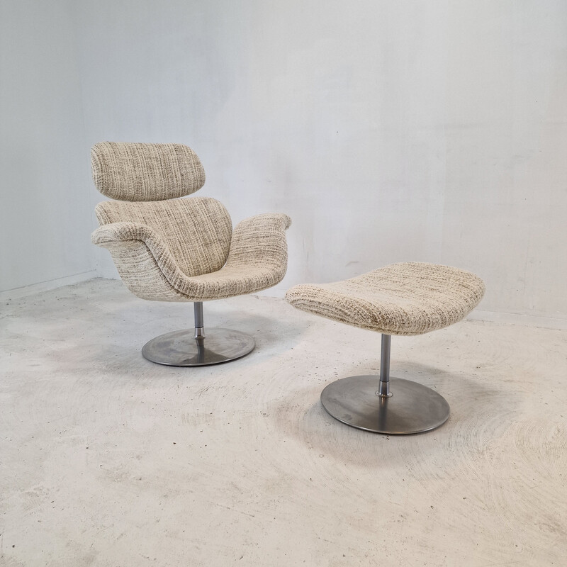 Fauteuil vintage avec ottoman par Pierre Paulin pour Artifort, 1980