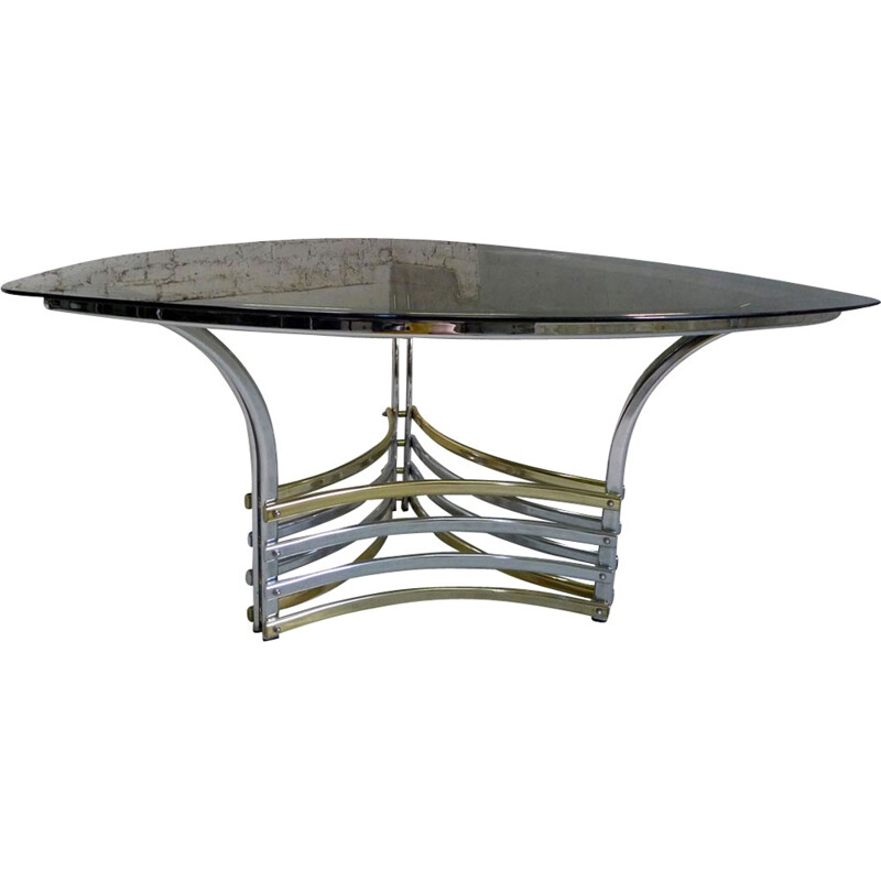 Table à manger triangulaire à dalle de verre fumé - 1970