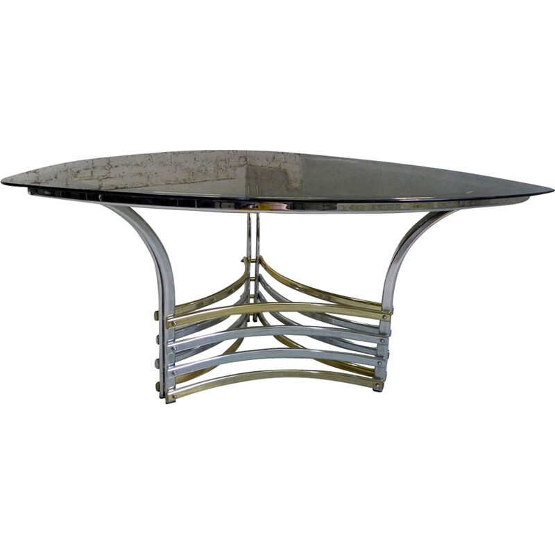 Triangular dining table with smoked glass tile - 1970s