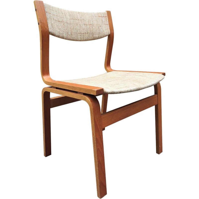 Ensemble de 4 chaises en teck et laine beige - 1960
