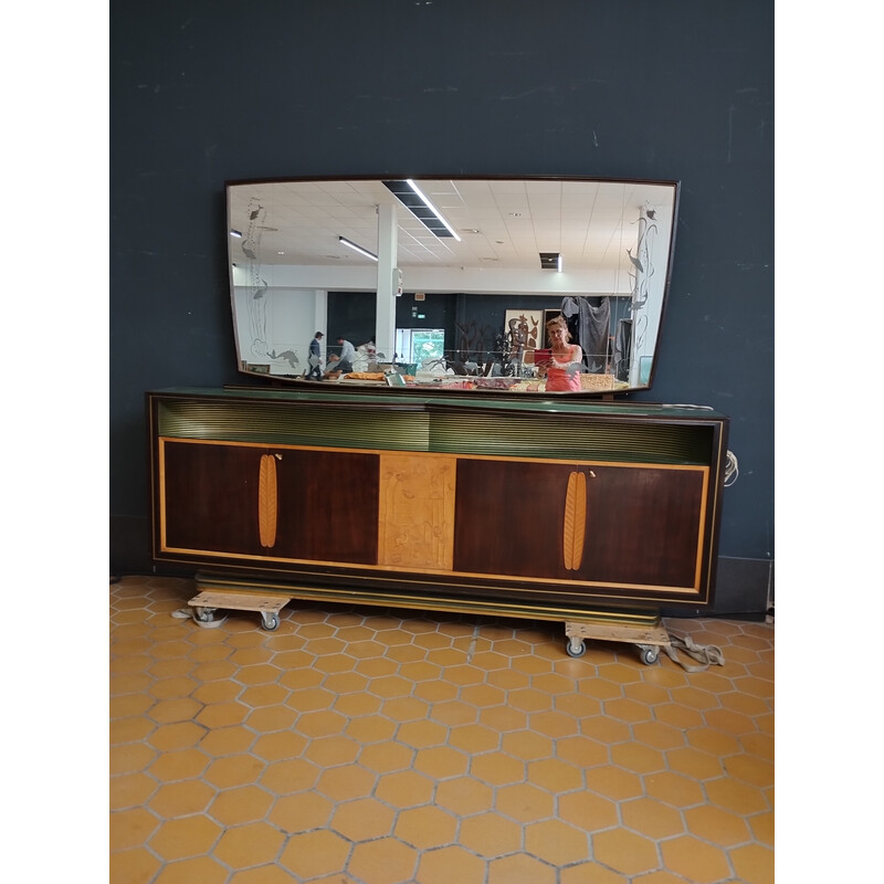 Vintage wooden sideboard with mirror by Vittorio Dassi, 1950