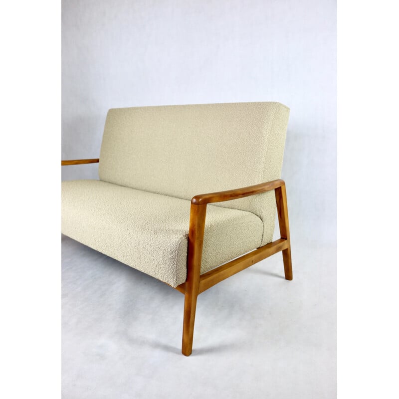 Vintage sofa with beige loop armchair, 1970