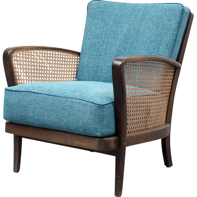 Petrol blue armchair with meshwork - 1950s