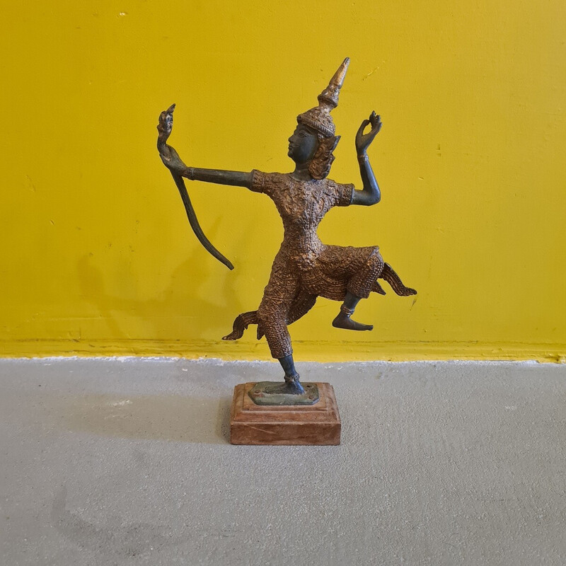 Vintage Thai sculpture in golden and green bronze, 1950