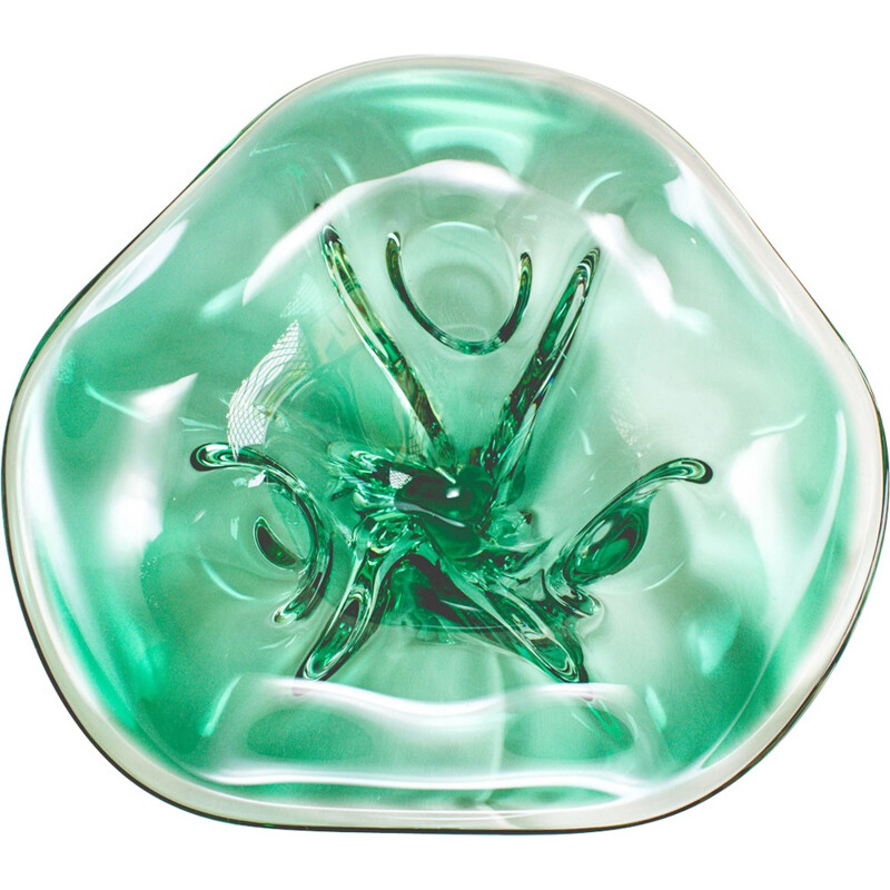 Vintage fruit bowl in emerald green and Murano glass, 1970