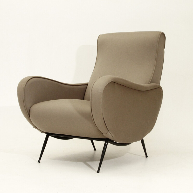 Italian mid century grey armchair, large armrests - 1950s