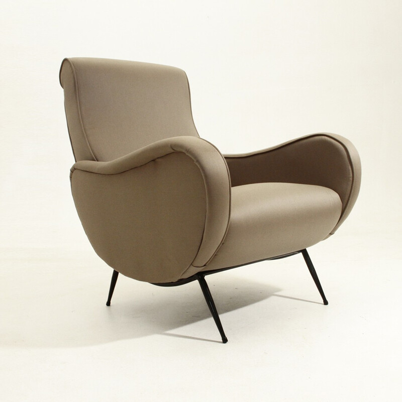 Italian mid century grey armchair, large armrests - 1950s
