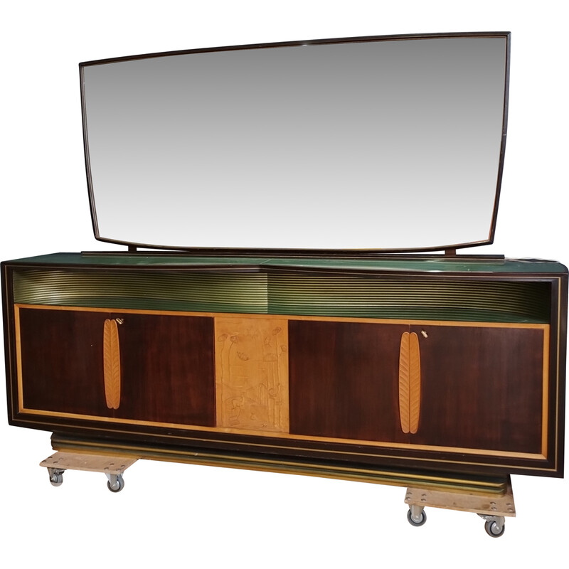 Vintage wooden sideboard with mirror by Vittorio Dassi, 1950