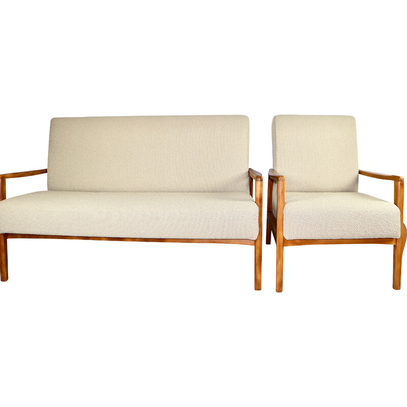 Vintage sofa with beige loop armchair, 1970