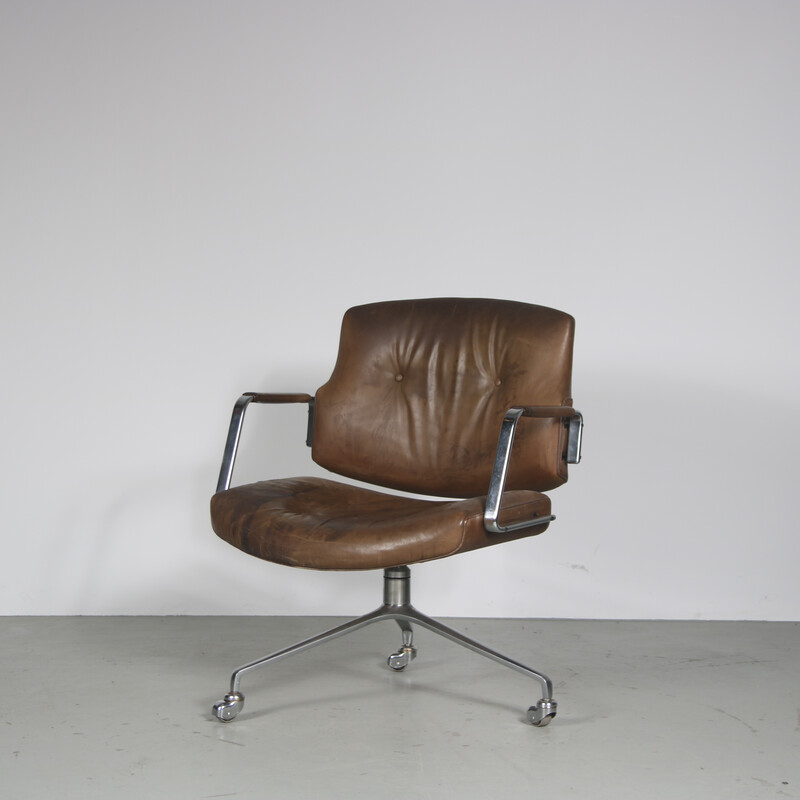 Vintage desk chair in chromed metal by Preben Fabricius and Jorgen Kastholm for Kill International, Denmark 1970