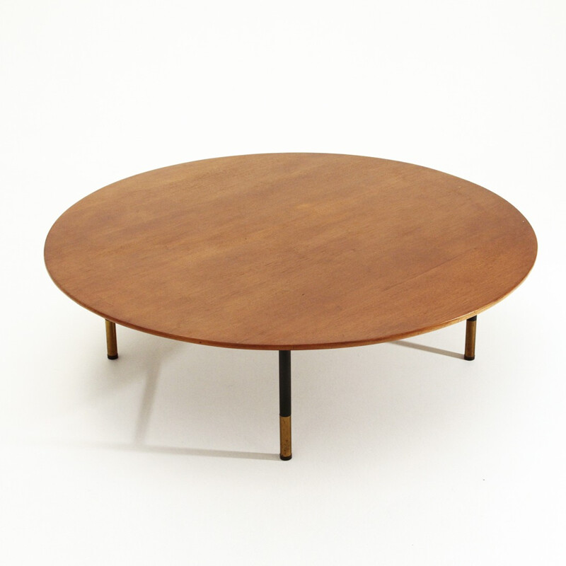 Grande table basse ronde  italienne en teck - 1950