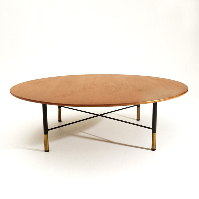 Large round Italian teck coffee table - 1950s