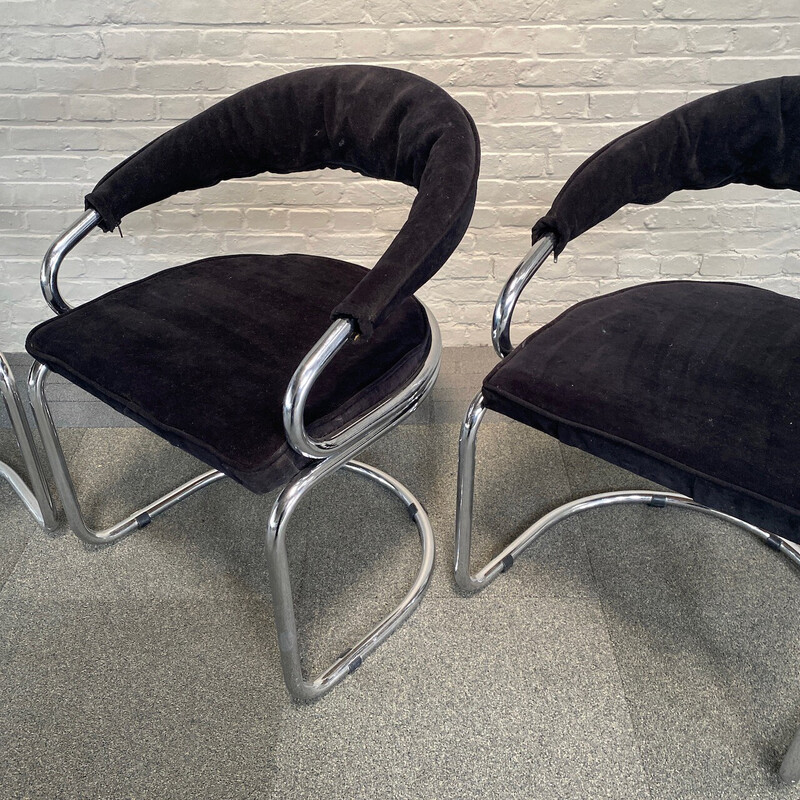 Ensemble de 4 chaises vintage en velours noir par Giotto Stoppino pour Kartell, Italie 1970