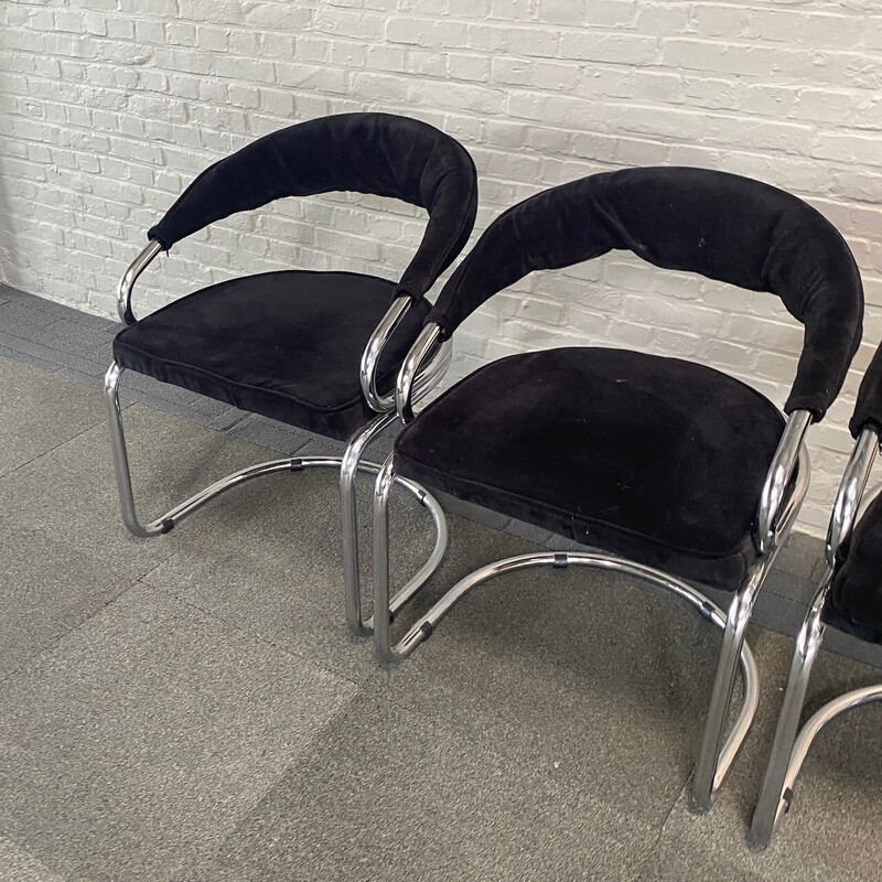 Set of 4 vintage black velvet chairs by Giotto Stoppino for Kartell, Italy 1970