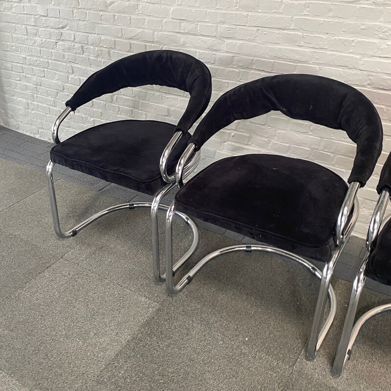 Set van 4 vintage zwart fluwelen stoelen van Giotto Stoppino voor Kartell, Italië 1970