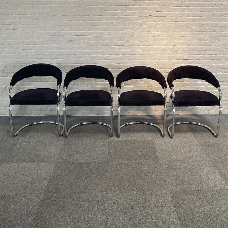 Set of 4 vintage black velvet chairs by Giotto Stoppino for Kartell, Italy 1970