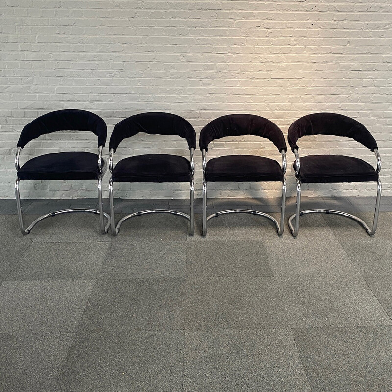 Set of 4 vintage black velvet chairs by Giotto Stoppino for Kartell, Italy 1970