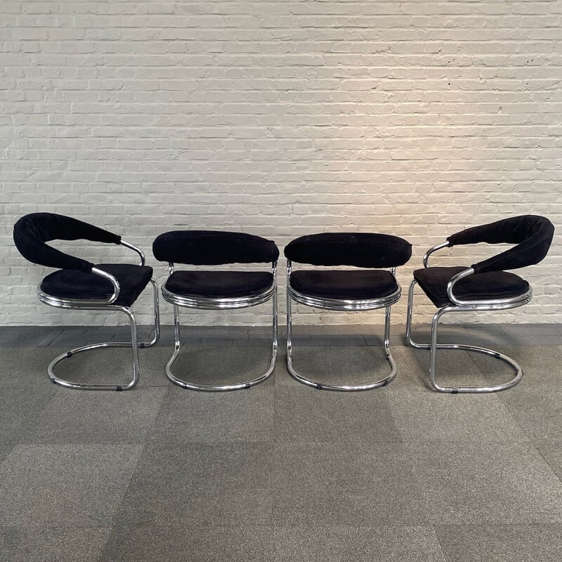 Set of 4 vintage black velvet chairs by Giotto Stoppino for Kartell, Italy 1970