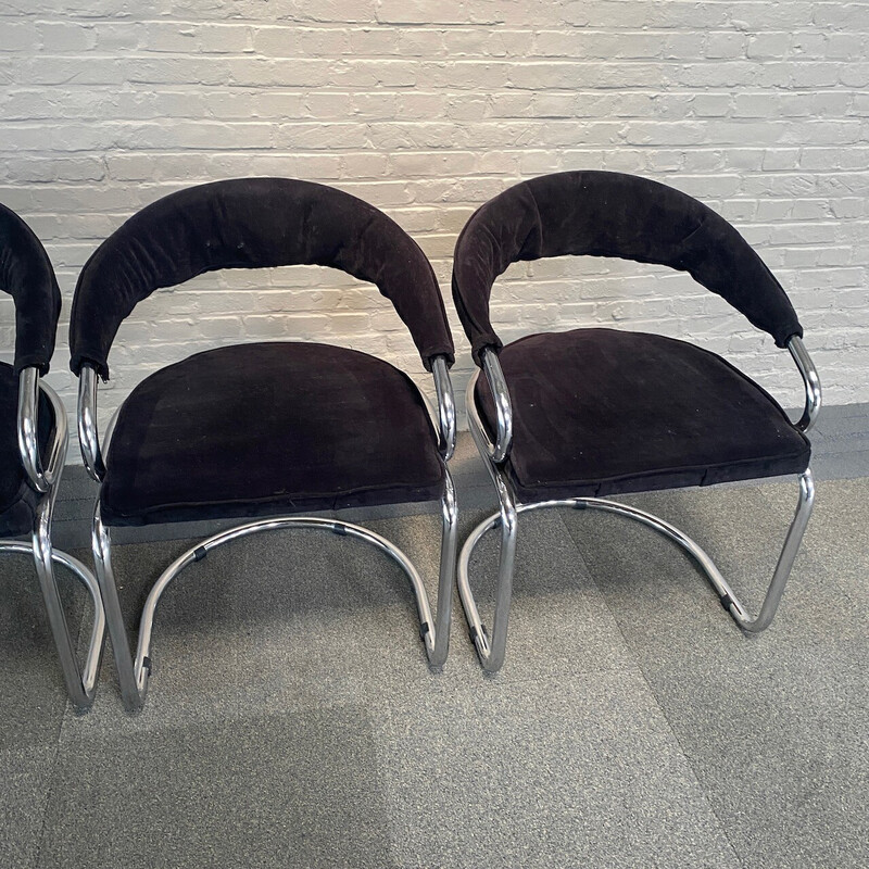 Ensemble de 4 chaises vintage en velours noir par Giotto Stoppino pour Kartell, Italie 1970