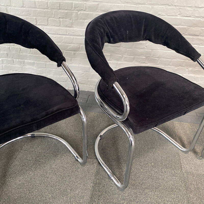 Set of 4 vintage black velvet chairs by Giotto Stoppino for Kartell, Italy 1970