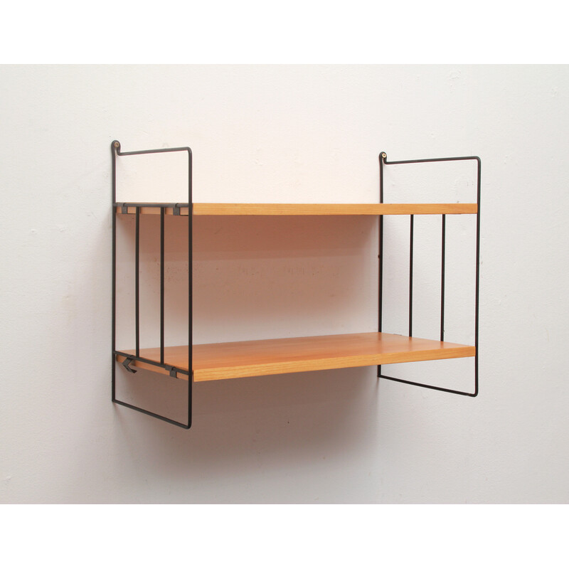 Vintage metal and ash wall shelf, 1960