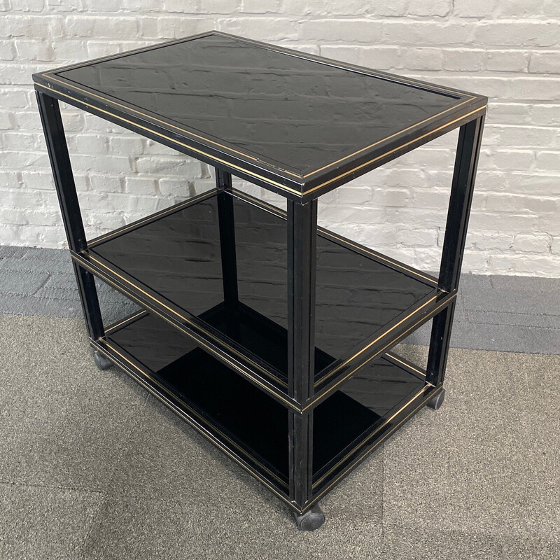 Vintage black aluminum table on castors by Pierre Vandel