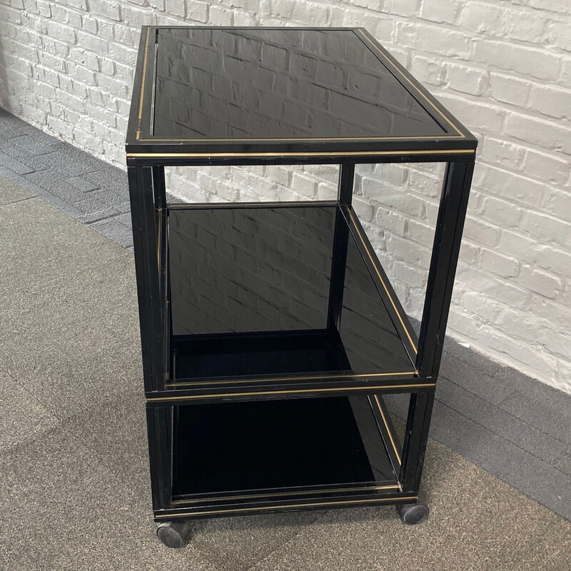 Vintage black aluminum table on castors by Pierre Vandel