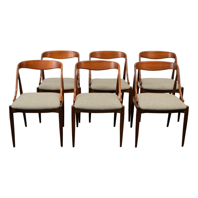 Suite de 6 chaises en teck et tissu gris clair  de Johannes Andersen - 1960