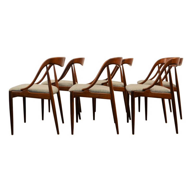 Set of 6 Johannes Andersen teak and light grey dining chairs - 1960s