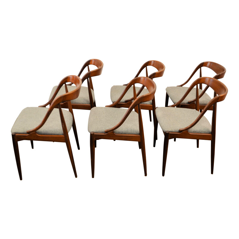 Set of 6 Johannes Andersen teak and light grey dining chairs - 1960s