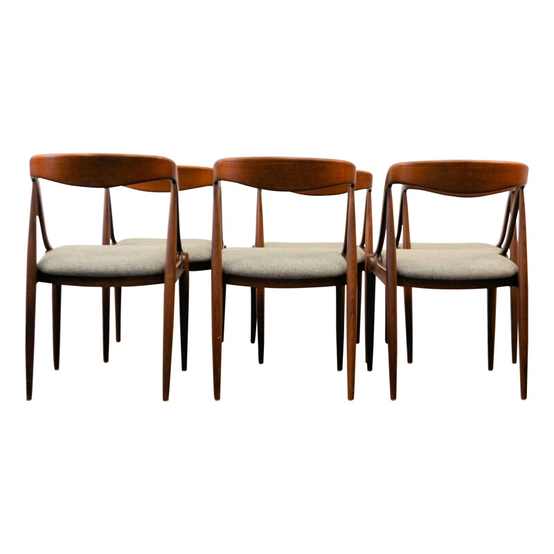 Set of 6 Johannes Andersen teak and light grey dining chairs - 1960s