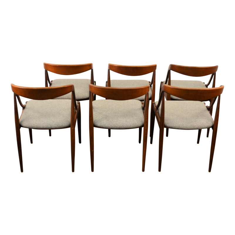 Set of 6 Johannes Andersen teak and light grey dining chairs - 1960s