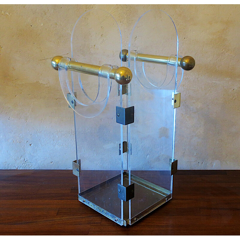 Vintage brass and acrylic umbrella stand, 1960