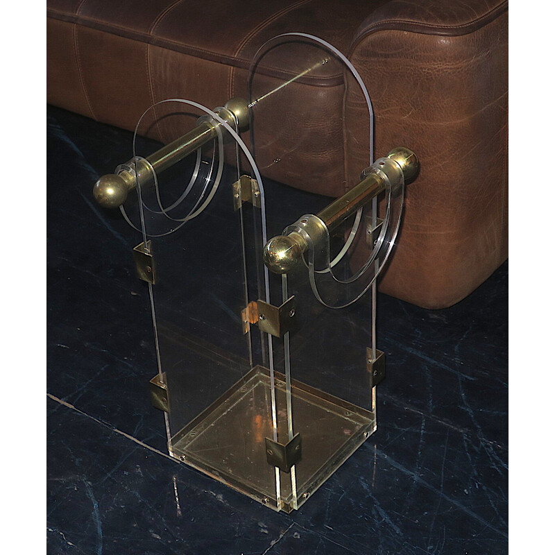 Vintage brass and acrylic umbrella stand, 1960