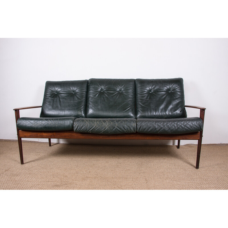 Vintage rosewood and leather sofa by Grete Jalk for Poul Jepessen, Denmark 1960