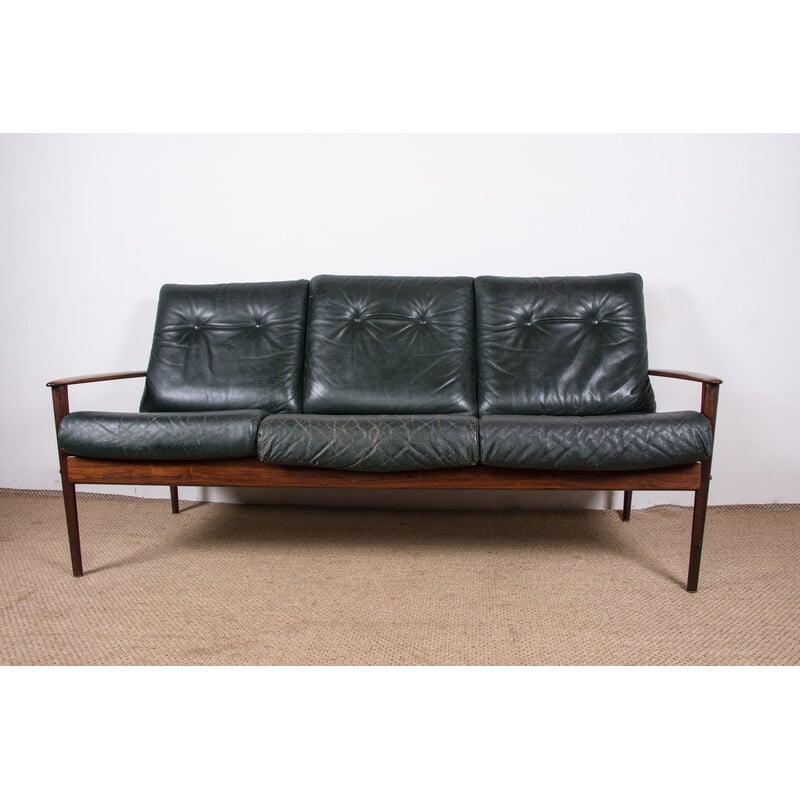 Vintage-Sofa aus Palisanderholz und Leder von Grete Jalk für Poul Jepessen, Dänemark 1960