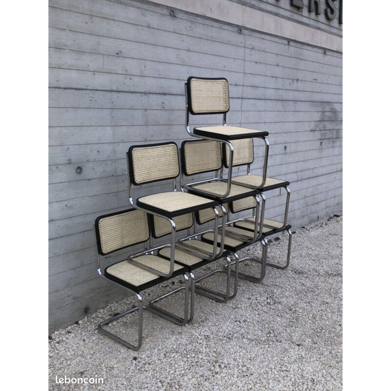 B32 vintage stoelen in zwart beuken van Marcel Breuer, Italië